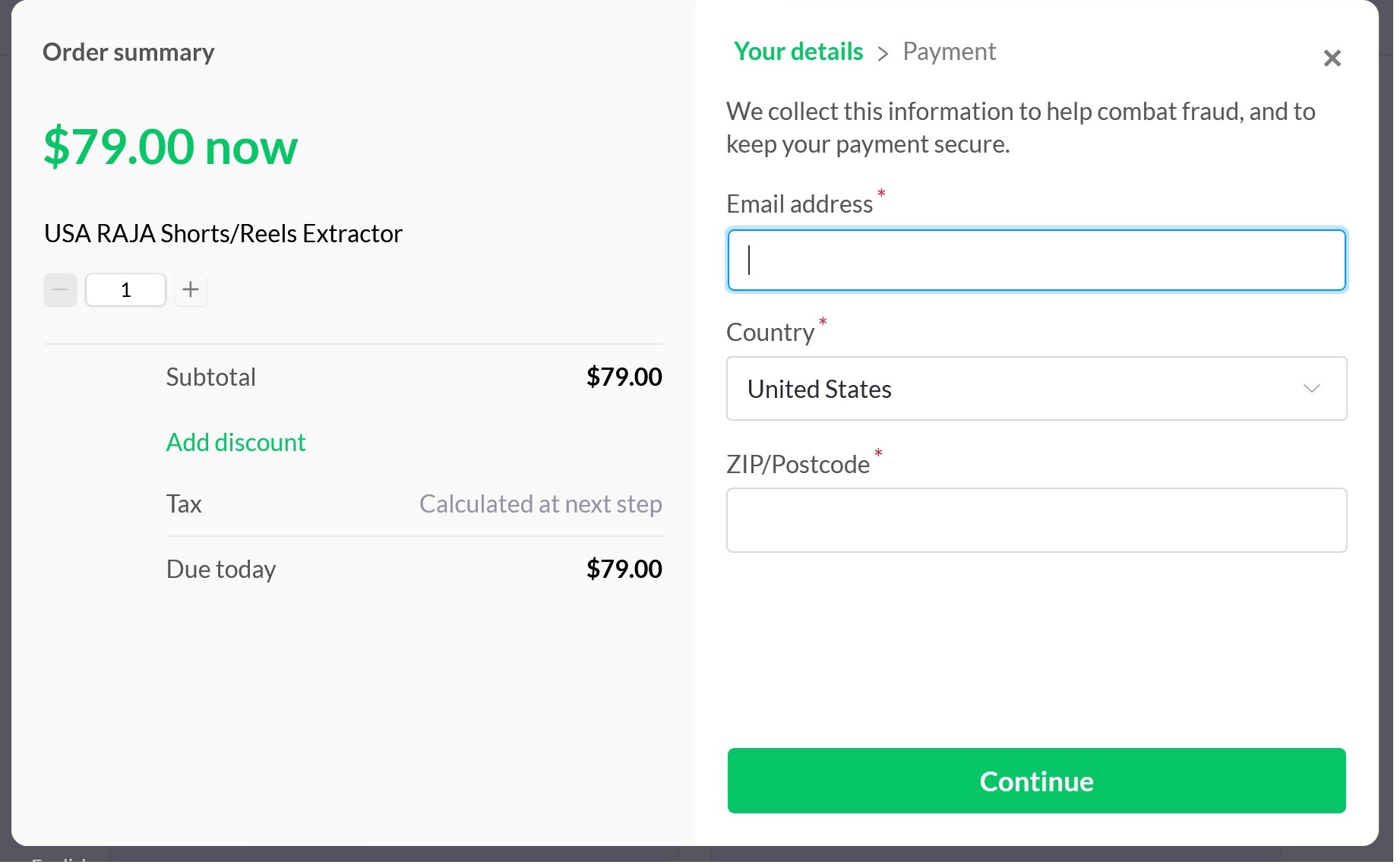 Paddle checkout — order summary and payment details
